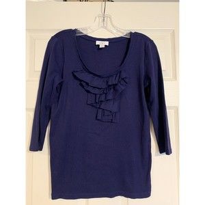 LOFT Ann Taylor Cotton blouse shirt Size S Top Navy Ruffles